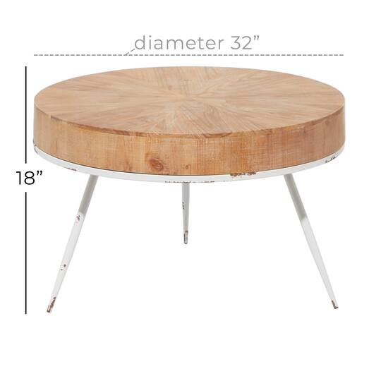 18'' Natural Brown Wood & Iron Modern Coffee Table